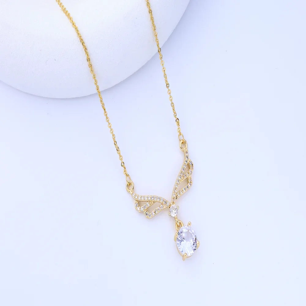 Fashion Trend, Drop Wings, Necklaces, Women'S Light Luxury, Niche Versatile, Simple, Micro-Inlaid Pendants, High-End Clavicle Ch