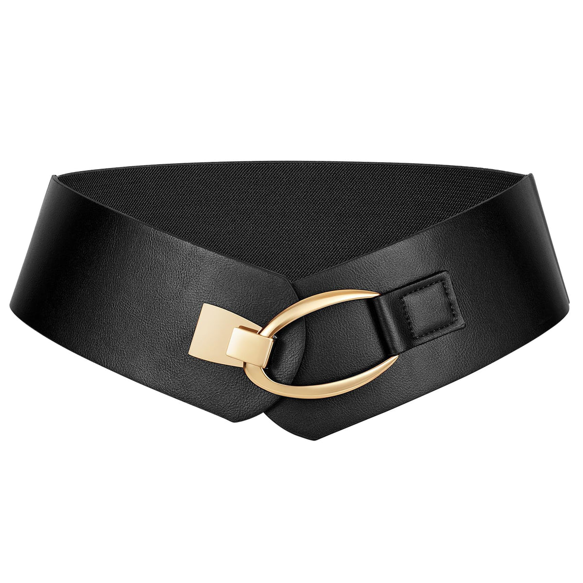 WERFORU Women Wide Elastic Belt Women Fashion Wide Belt with Gold Buckle Women Thick Wide Belt for DressesA-Black43.3" Length Fit Waist Size 31"-36"-