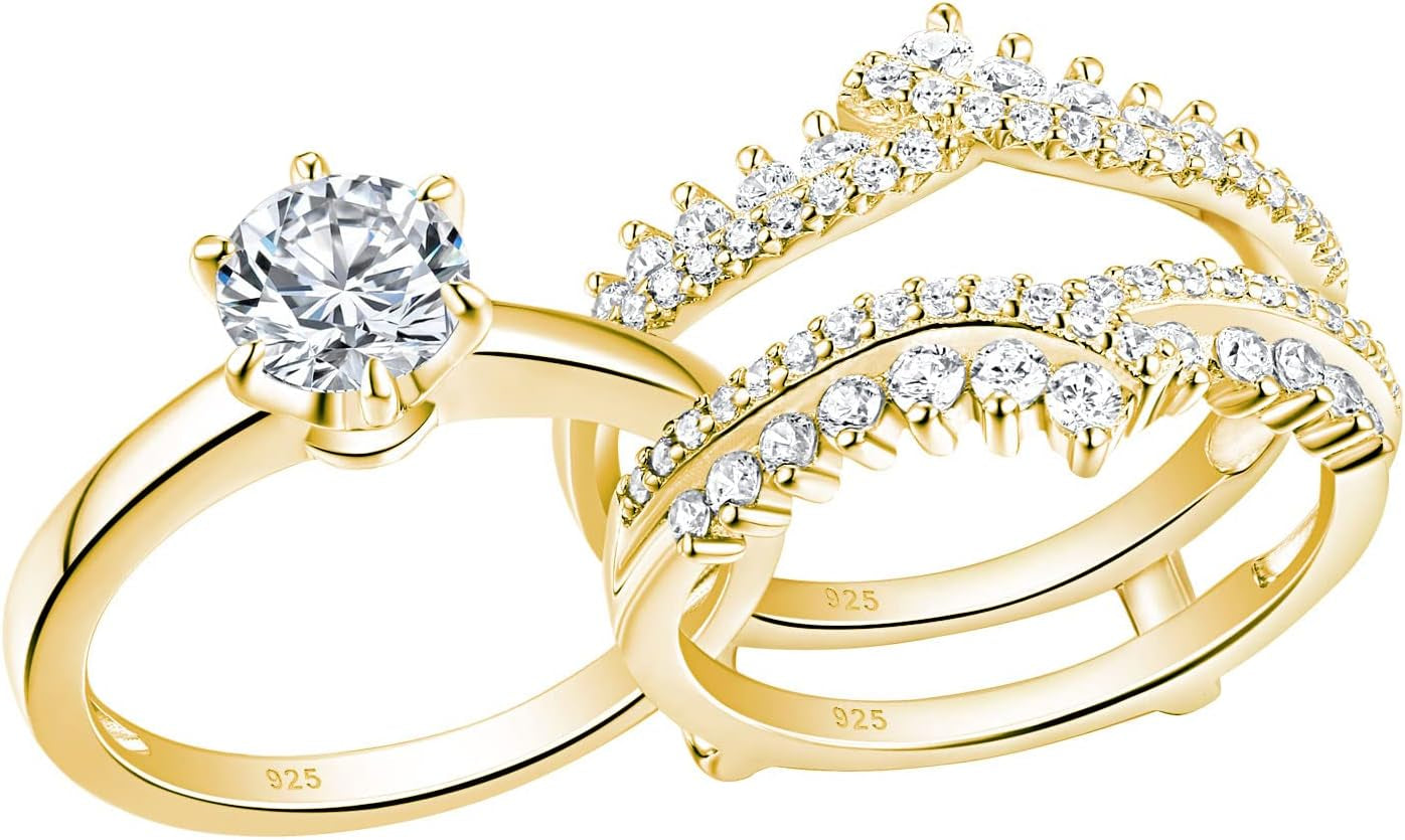 Cz Wedding Rings for Women Engagement Ring Enhancer Band Bridal Set Sterling Silver Size 4-13