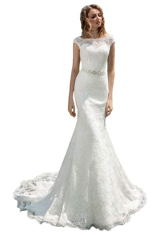 WaterDress Lace Wedding Dresses for Bride 2024 Crystal Belt Mermaid Beach Bridal Gowns for Women White 2