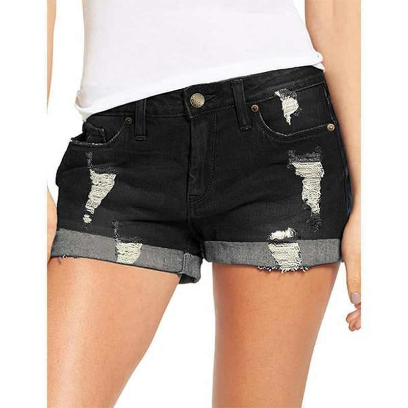 Luvamia Denim Shorts Women'S Ripped Jean Shorts High Waisted Stretchy Folded Hem Short Jeans