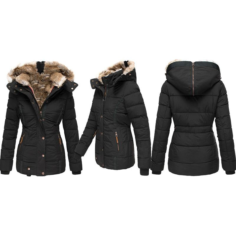 Goranbon Womens down Coats Winter Zipper Hooded Faux Fur inside Parka down Jackets