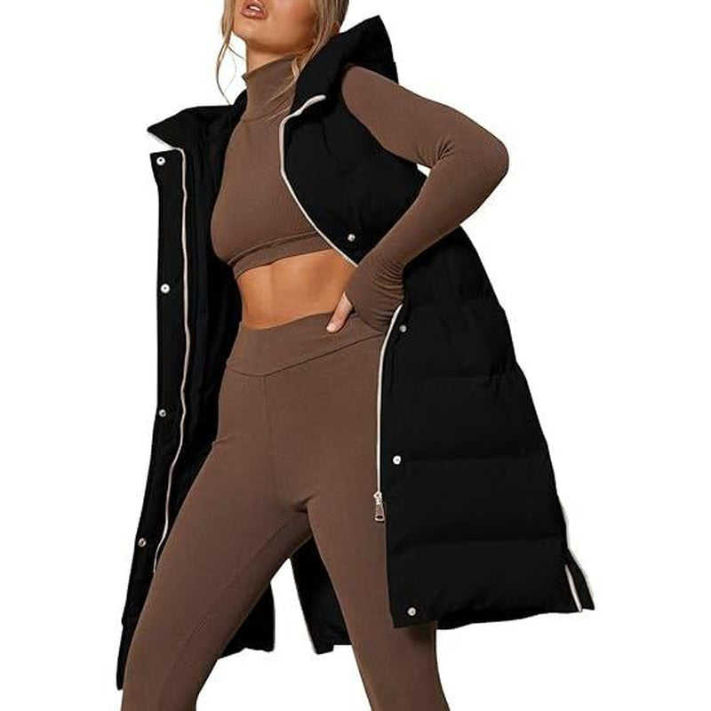 Goranbon Womens down Vest with Stand Collar Thick Hooded Sleeveless Long Coats Jacket