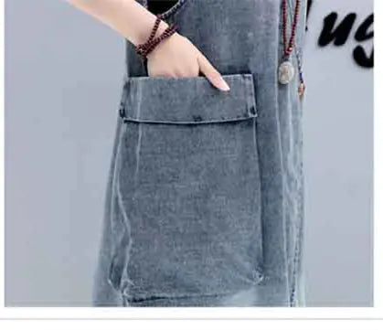 Plus Size Artistic Loose Denim Jumpsuit Dress for Spring