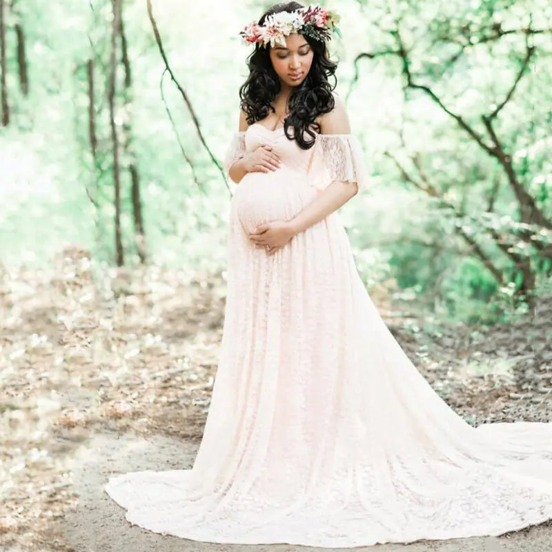 Maternity Photography Props Lace Wedding Dress Gown