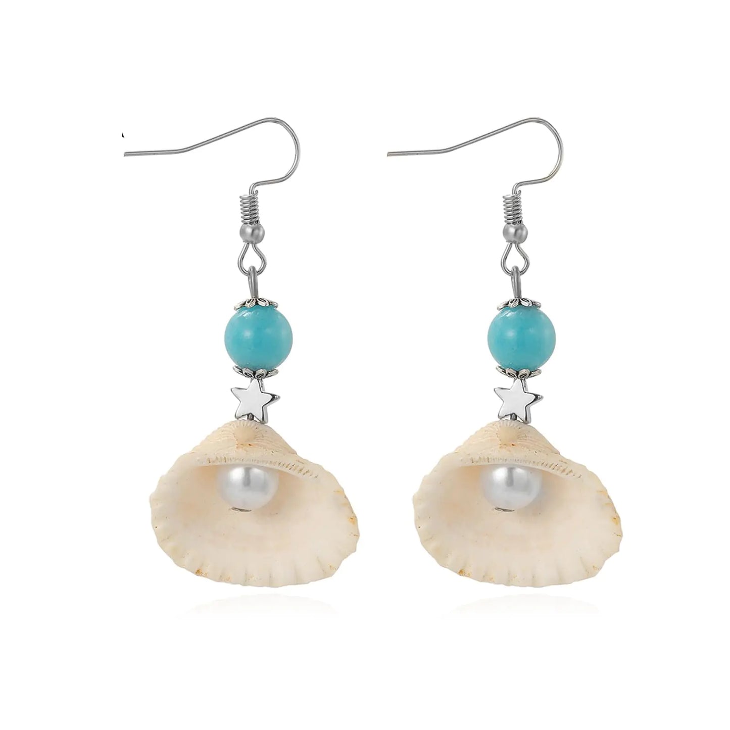 Seashell Pearl Earrings for Women Fan Shaped Dangle Earrings Seashore Earrings Nautical Jewelry for Women Hawaii Earring Animal Life Jewelry Beach Earrings Summer Jewelry