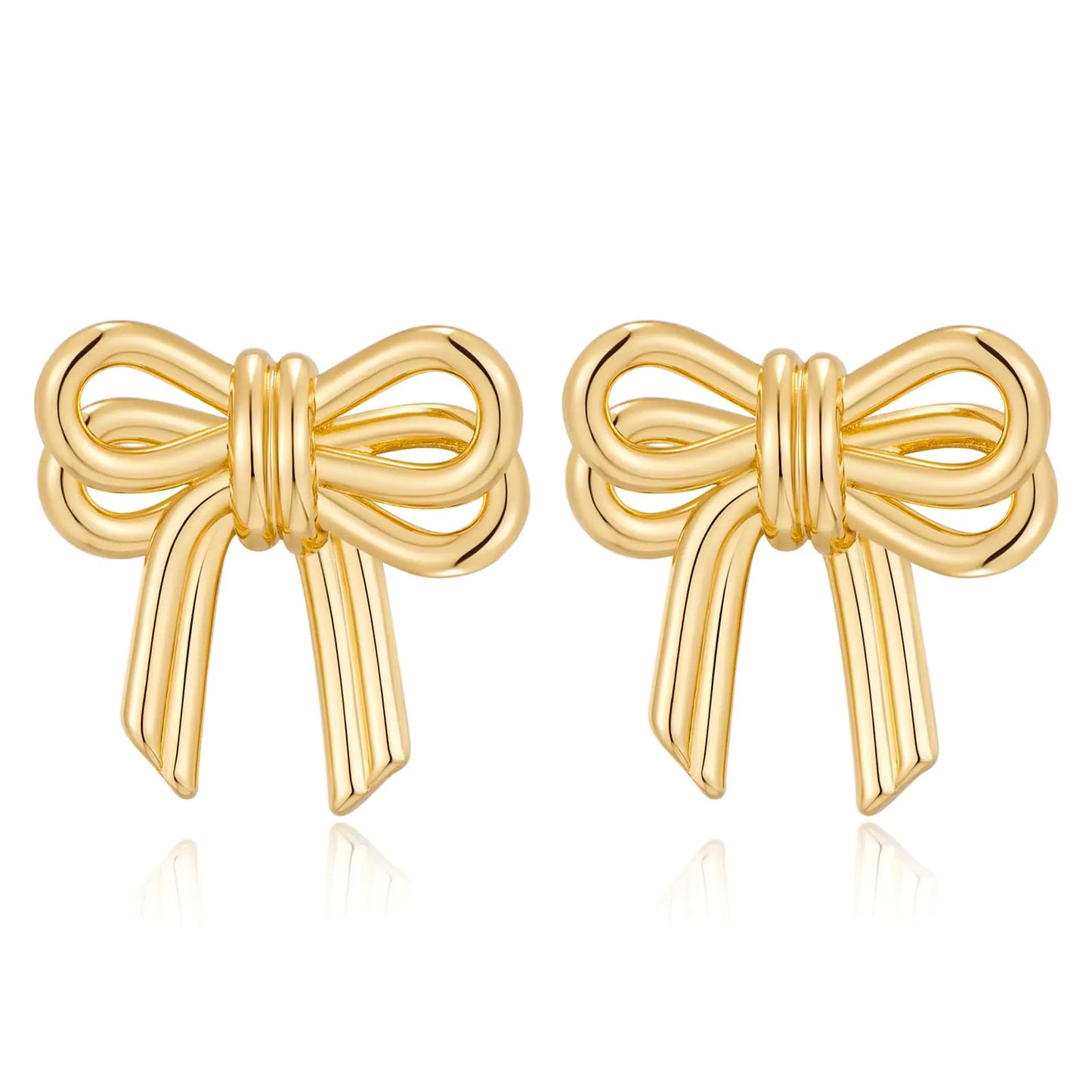 FAMARINE Gold Bow Earrings Women Double Bow Stud Earrings Small Earrings Jewelry
