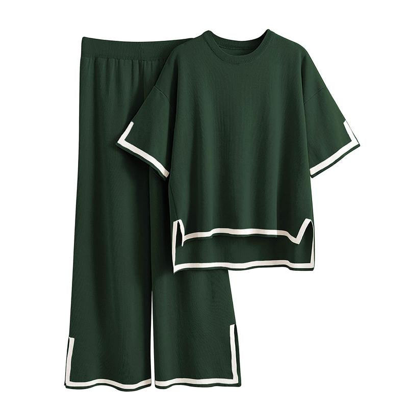 Naeduo Sweater Sets Women 2 Piece Lounge Sets Short Sleeve Knit Pullover Tops Wide Leg Pants