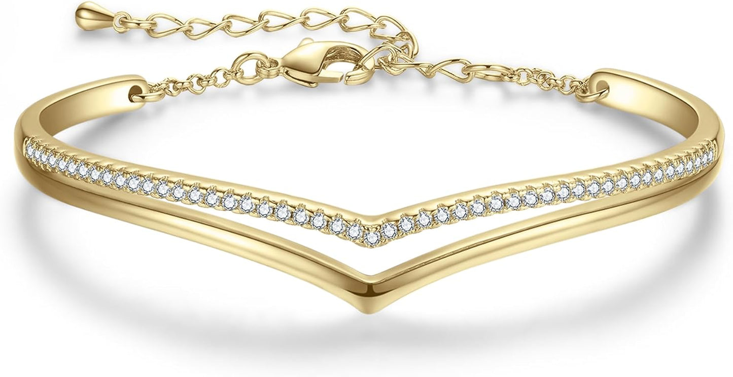 Minimalistic Bracelets for Women White/Rose Gold Plated Charm Silver Tone Bracelet 5A Cubic Zirconia Jewelry Christmas Birthday Valentine Mother'S Day Gifts for Mom Women Wife Her