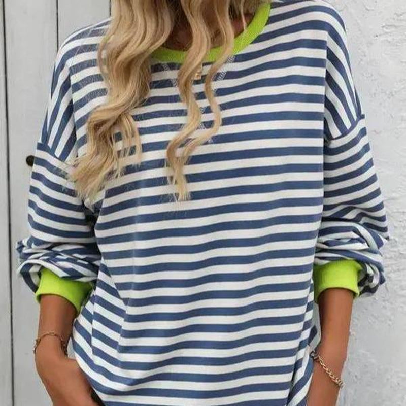 Colorblocked Striped Piping Pullover Sweatshirt Clothing Women Womens Tops