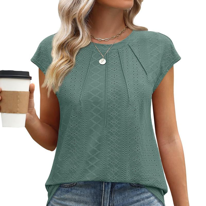WIHOLL Womens Tops Short Sleeve Shirts Blouses for Women Dressy Casual Cap Sleeve Tops with Curved Hem