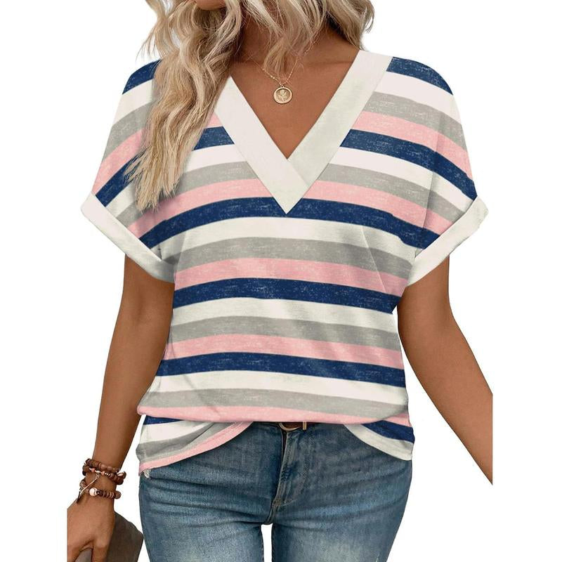 WIHOLL 3/4 Length Sleeve Womens Tops V Neck Casual Tunic Tops Basic Shirts Loose Fit Blouse