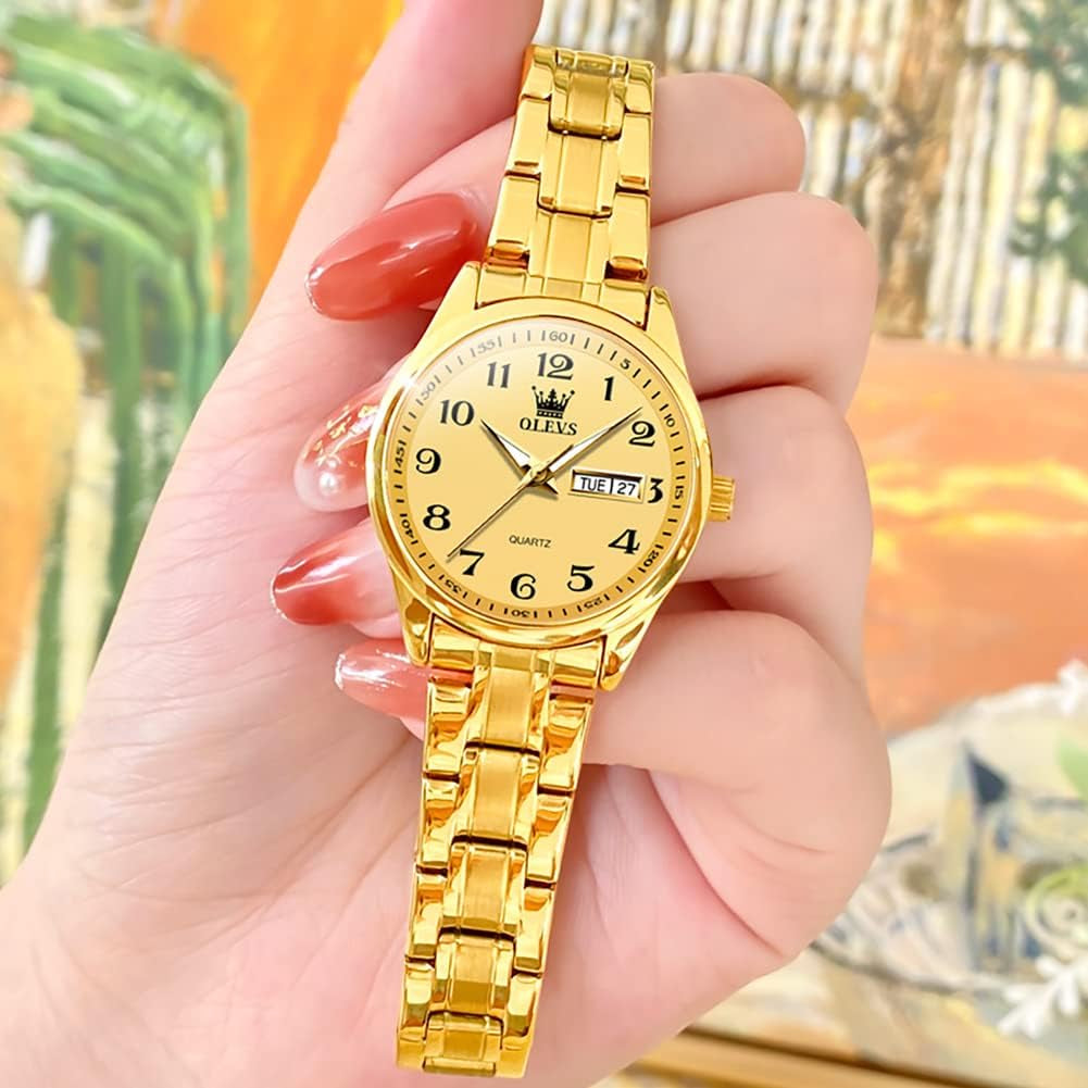 Women Watches Gold Silver Stainless Steel Waterproof Analog Large Easy Reader Day Date Ladies Wrist Watches