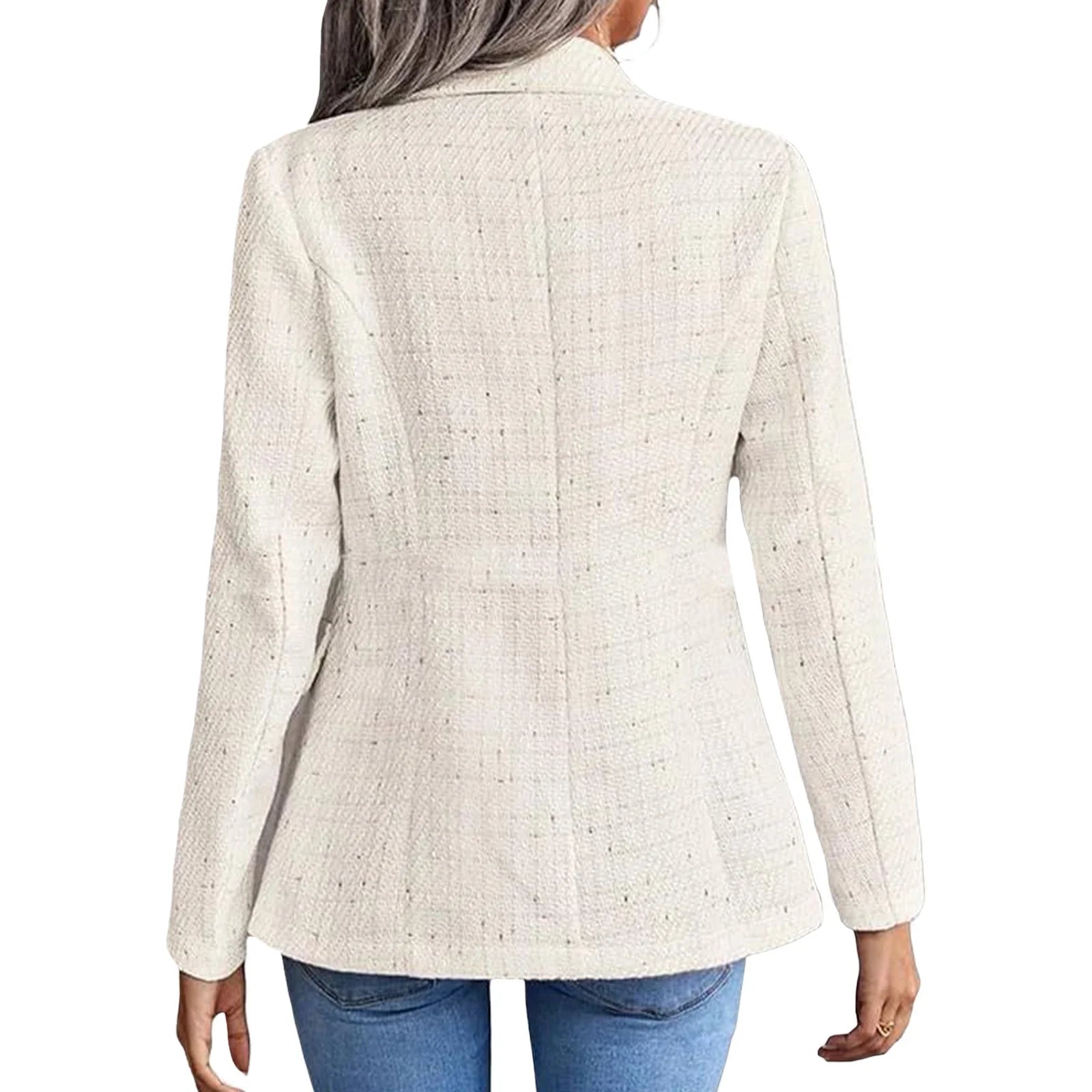 Women'S Blazers Tweed Plaid Blazer Jacket Fashion Business Casual Lapel Elegant Coat with Pockets (Beige,S)