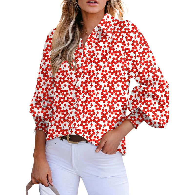 Dokotoo Women'S Casual V Neck Allover Floral Print Long Sleeve Chiffon Button down Blouses Bohemian Top Shirts