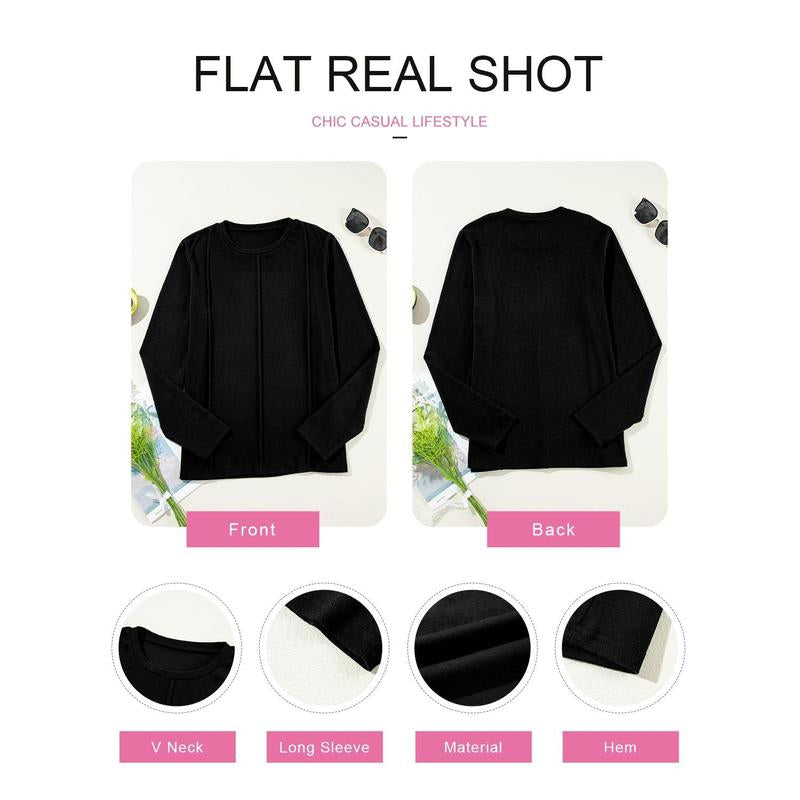 EVALESS Women'S Plain Long Sleeve Pleated Shirts Tops,Crewneck Knit Solid Loose Comfort Casual Blouses,Trendy for Spring & Fall,Ladies Clothes for Daily Wear,2025 Womenswear Outfits
