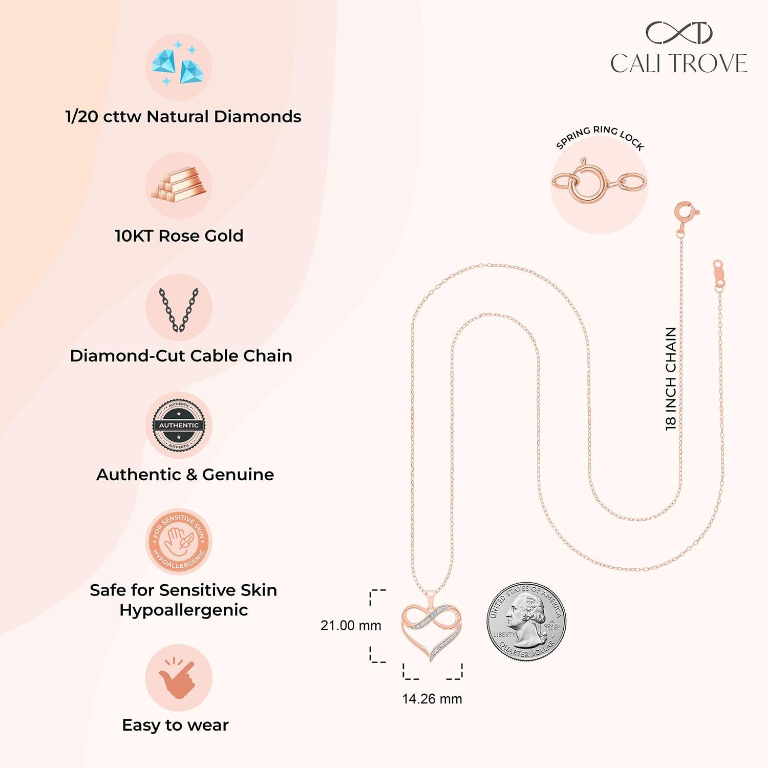 1/4Ct & 1/20 Ct Natural Diamond Infinity Heart Pendant Necklaces for Women in 10KT Gold | Diamond Heart Pendants for Women | 10KT Jewelry Gifts for Her in White, Yellow or Pink Gold