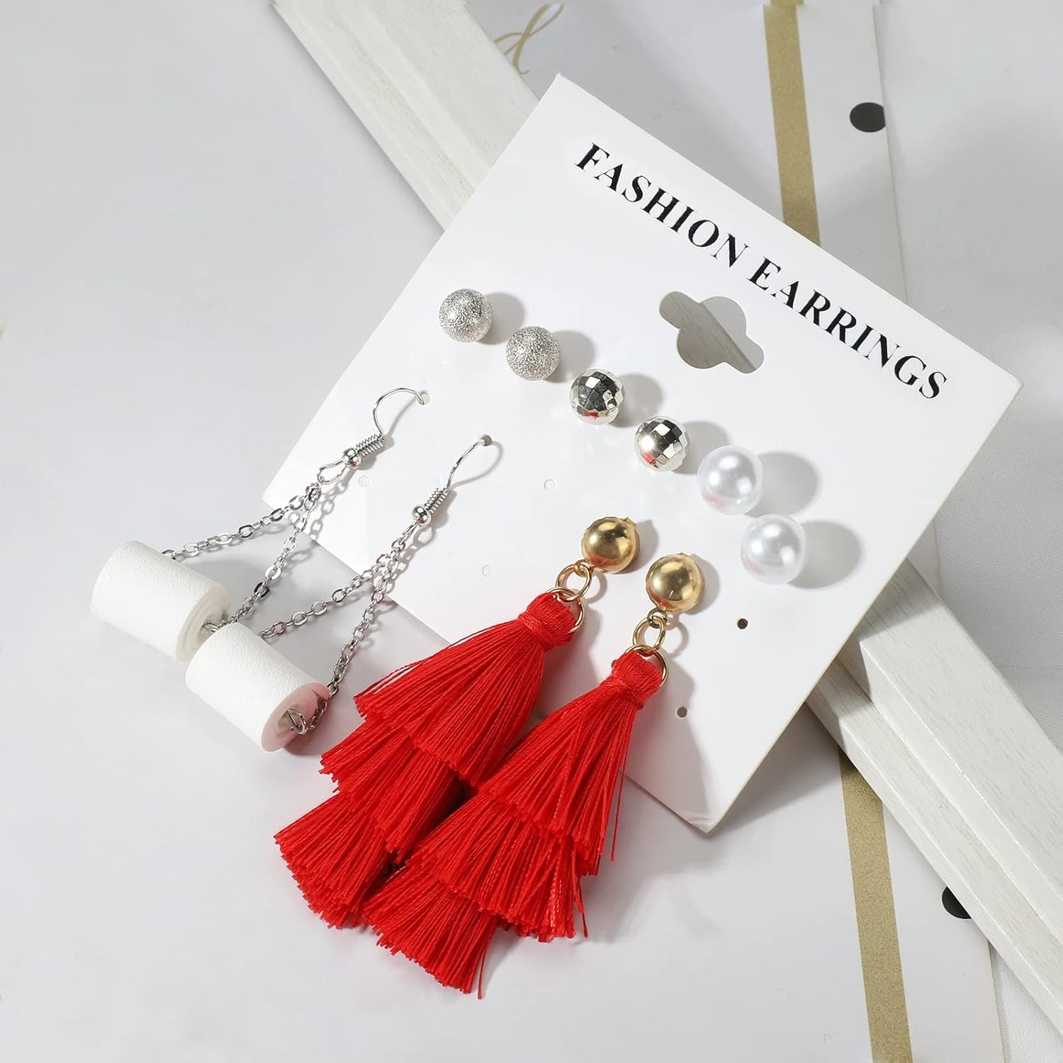 47 Pairs Trendy Boho Teardrop Geometric Acrylic Rattan Statement Dangle Drop Earrings for Christmas