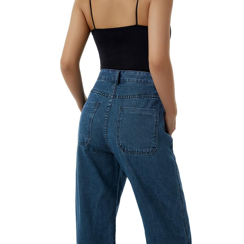 2022 New Style Women´S Casual Loose Jeans Breathable Wide-Leg Pants with Pockets Summer Spring Fashion Denim Long Trouser