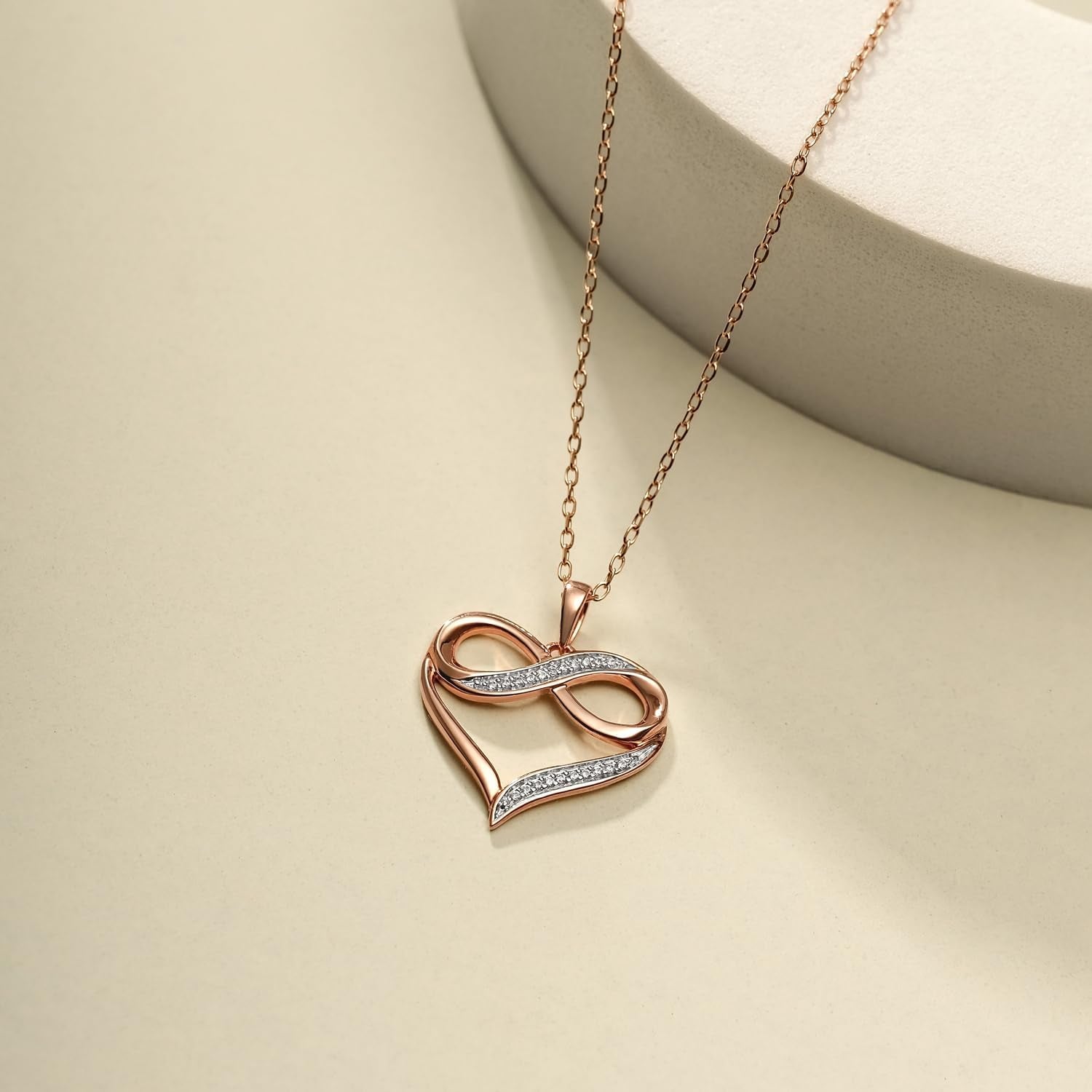 1/4Ct & 1/20 Ct Natural Diamond Infinity Heart Pendant Necklaces for Women in 10KT Gold | Diamond Heart Pendants for Women | 10KT Jewelry Gifts for Her in White, Yellow or Pink Gold