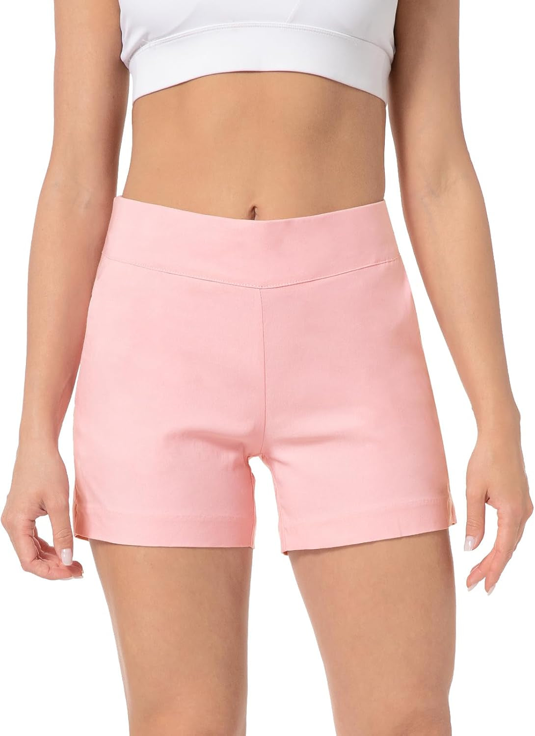 Women'S Chino Shorts - 4" Inseam, High Waisted, Elastic, Summer Casual Shorts with 2 Front Pockets