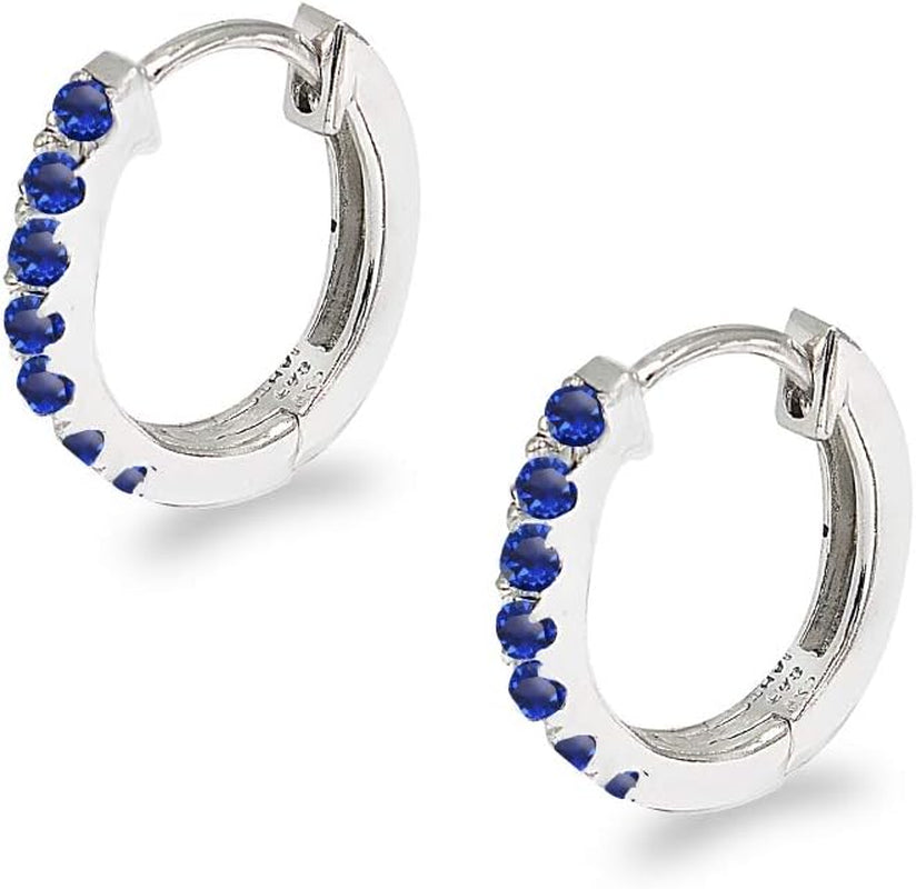 Sterling Silver Tiny Small 15Mm Prong-Set Genuine or Synthetic Gemstone Oval Huggie Hoop Earrings