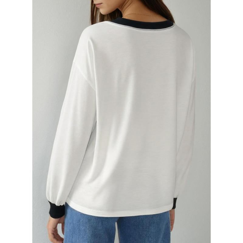 Dokotoo Women Blouses Dressy Casual Long Sleeve Shirts V Neck Color Block Tops Fall Outfits 2025