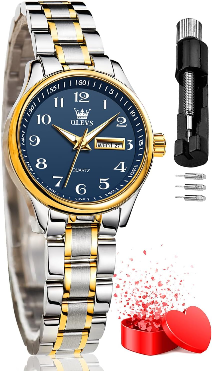 Women Watches Gold Silver Stainless Steel Waterproof Analog Large Easy Reader Day Date Ladies Wrist Watches