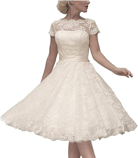 Women'S Cocktail Dress Floral Lace Knee Length Short Formal Wedding Bridal Gown