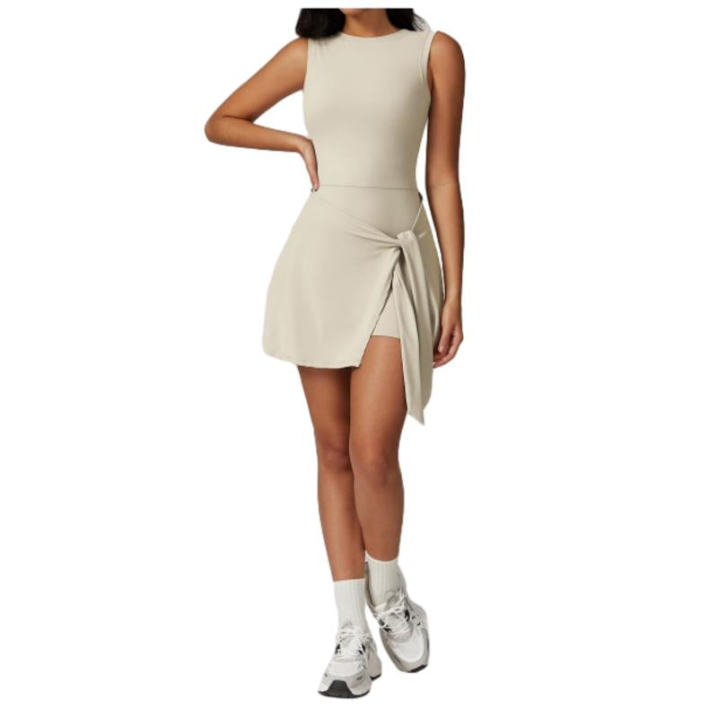 Women'S Tennis Dress with Built-In Shorts, Ruffle Side Slit and Tie Front Design - Sleeveless Athletic Dress for Summer Workouts Exercise Sport