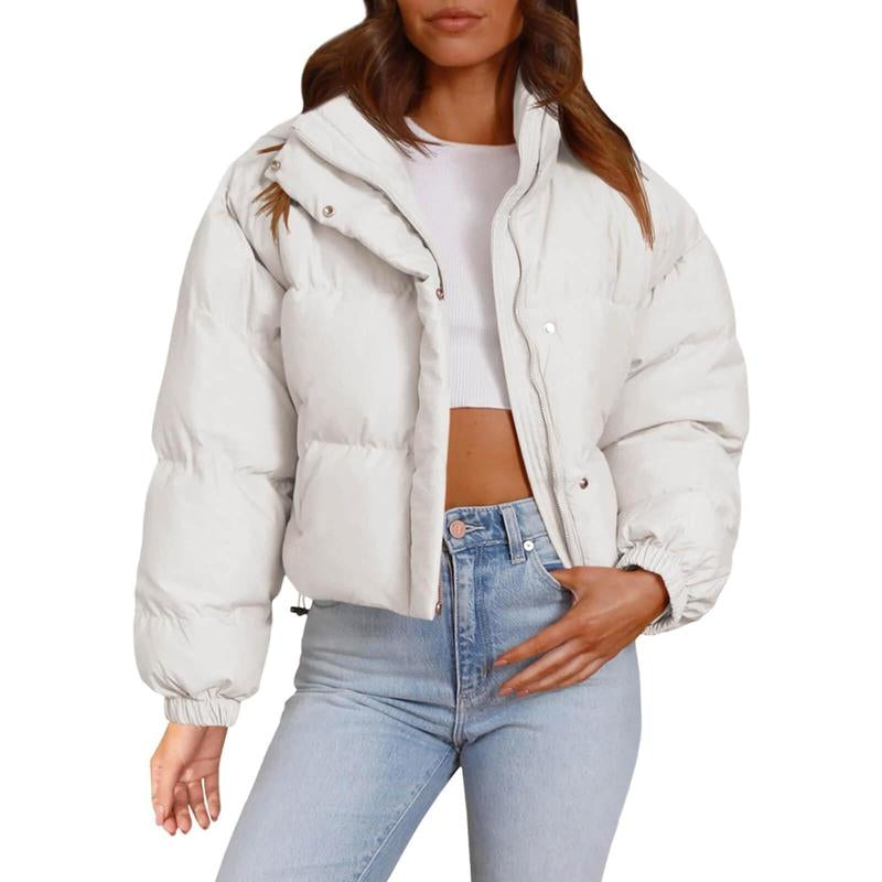 Imily Bela Womens Cropped Puffer Jackets Long Sleeve Stand Collar Coats Quilted Zipper Outerwear