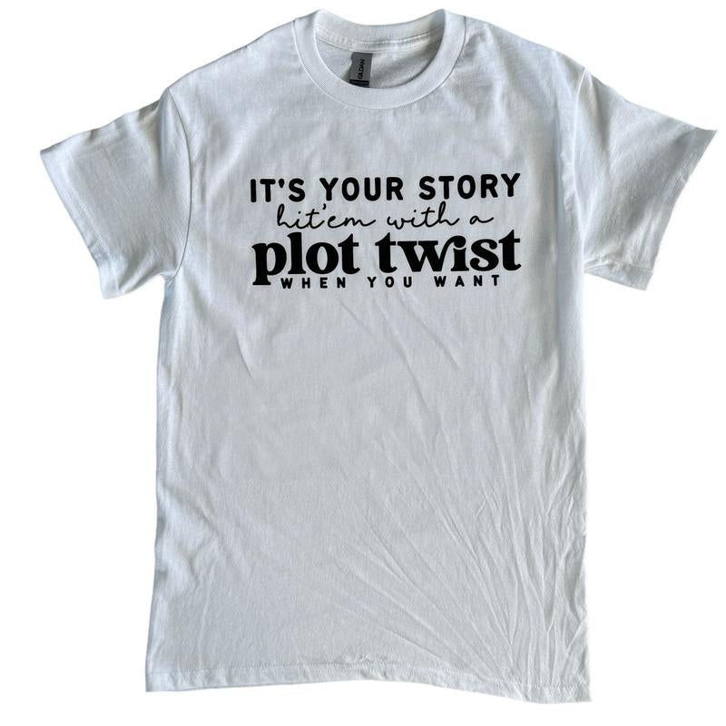 Plot Twist White Short Sleeve T-Shirt Womens Tops Womenswear Casual Comfortable Tshirt