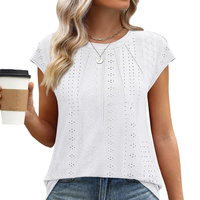 WIHOLL Womens Tops Short Sleeve Shirts Blouses for Women Dressy Casual Cap Sleeve Tops with Curved Hem