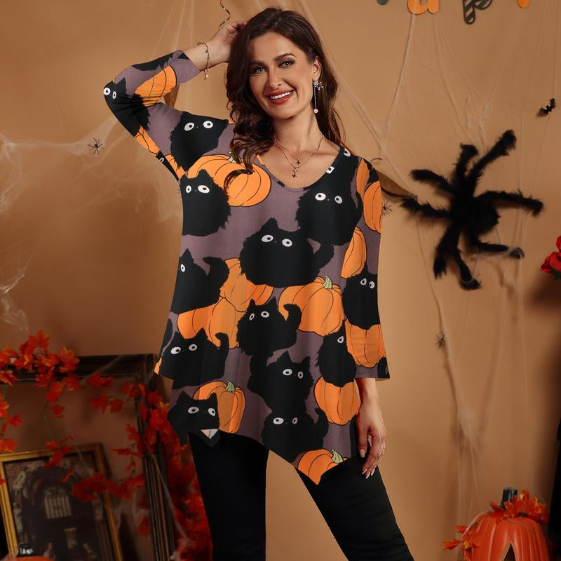 LARACE plus Size Tops for Women 3/4 Sleeve Christmas Crewneck Blouses Shirts Tunic Womenswear Asymmetrical Plussize Basic Top Dress Flowy Fabric Fit Christmas Clothes Blouse Women Tops Basic Minimalist Christmas T-Shirts Comfortable Tops Outfits Suits