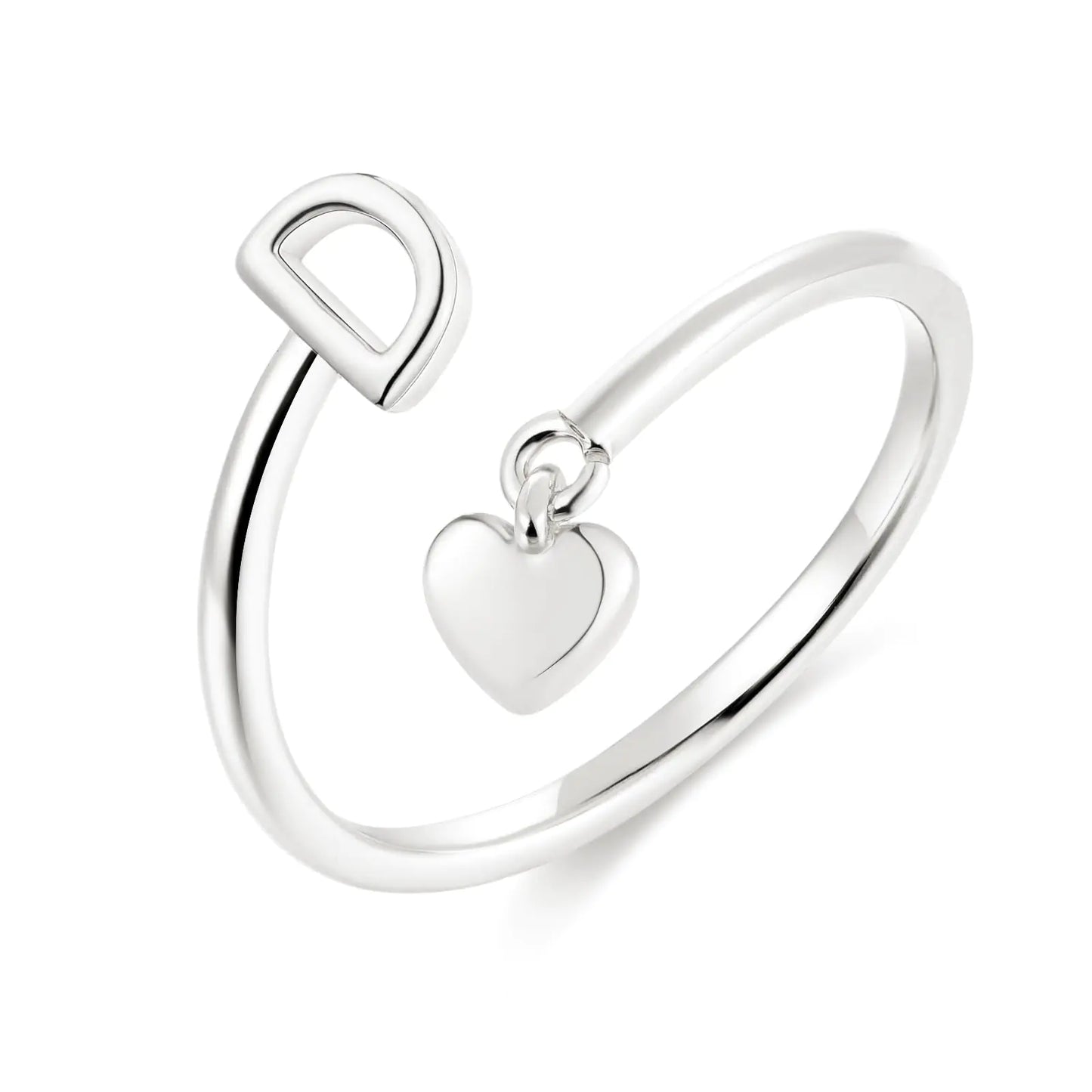 ABDOT Silver Rings for Women Sterling Silver Plated Adjustable Initial Ring Dainty Heart Stackable Letter Rings Alphabet Letter A to Z Resizable Knuckle Ring Jewelry Gifts for Women