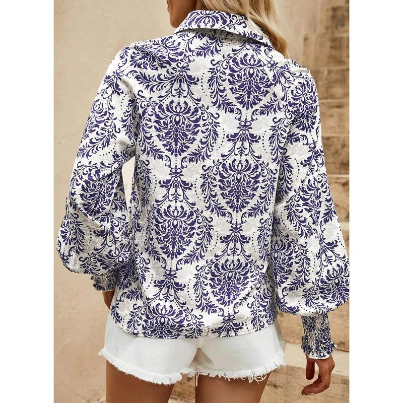 Dokotoo Women'S Casual V Neck Allover Floral Print Long Sleeve Chiffon Button down Blouses Bohemian Top Shirts