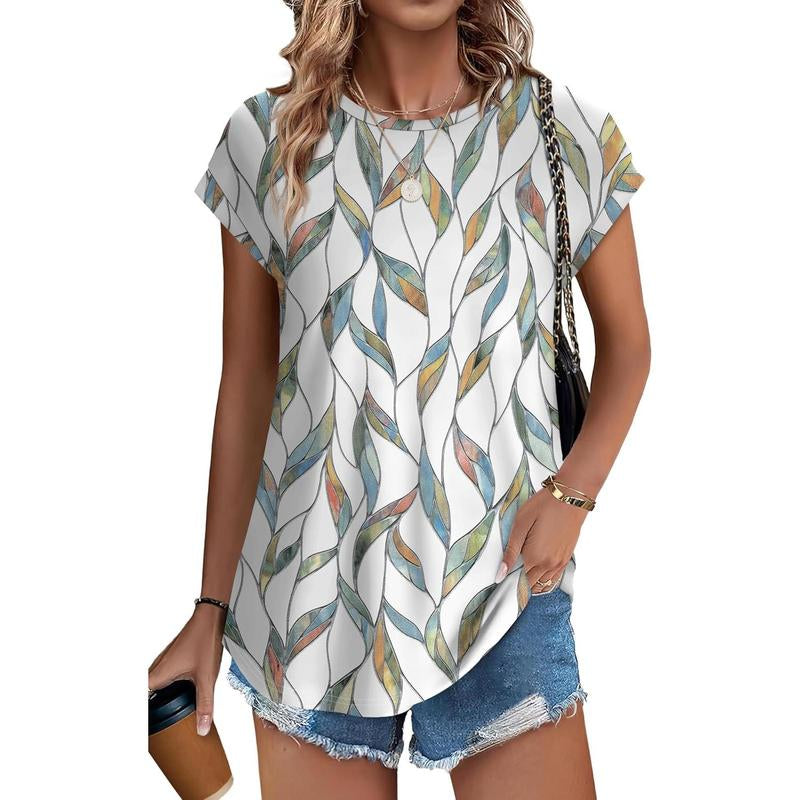 WIHOLL Womens Tops Short Sleeve Shirts Blouses for Women Dressy Casual Cap Sleeve Tops with Curved Hem