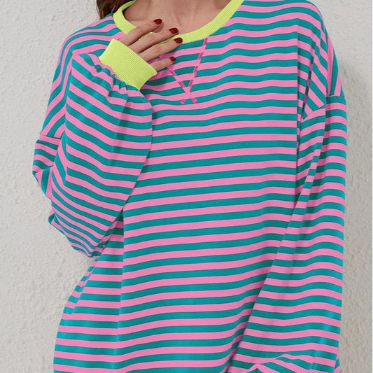 Colorblocked Striped Piping Pullover Sweatshirt Clothing Women Womens Tops