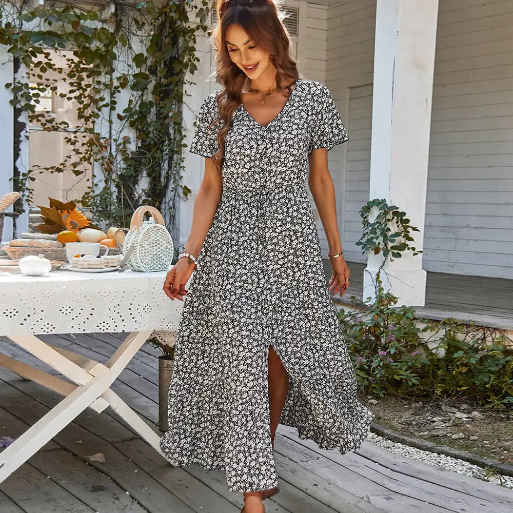 Summer Drawstring Slit Holiday Dress for Women