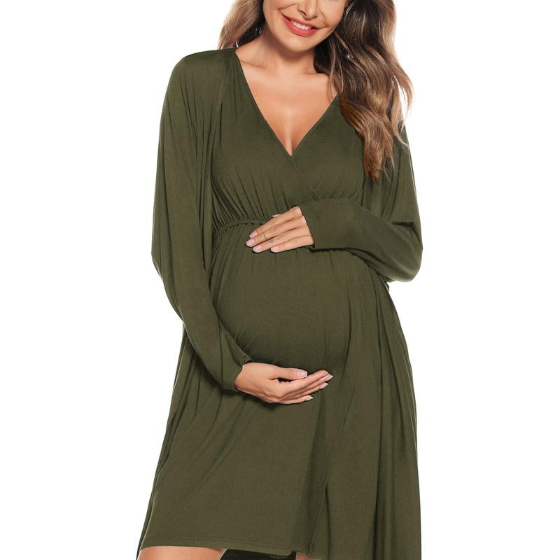 SWOMOG Women Maternity Nursing Gown and Robe Set 3 in 1 Soft Modal Fabric Nursing Gown for Hospital Bathrobe Pregnancy Postpartum Outfits Pregnant