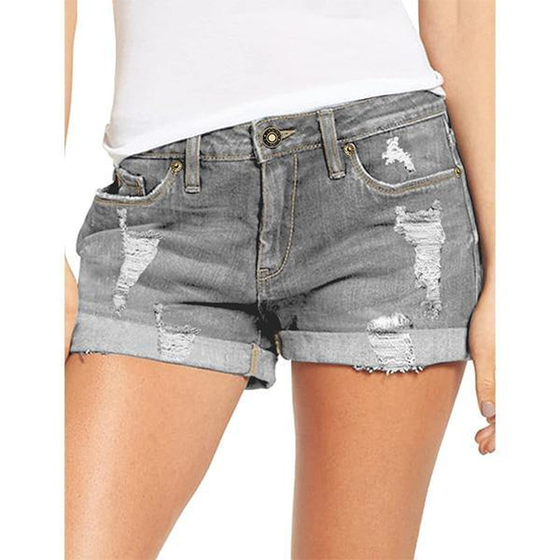 Luvamia Denim Shorts Women'S Ripped Jean Shorts High Waisted Stretchy Folded Hem Short Jeans
