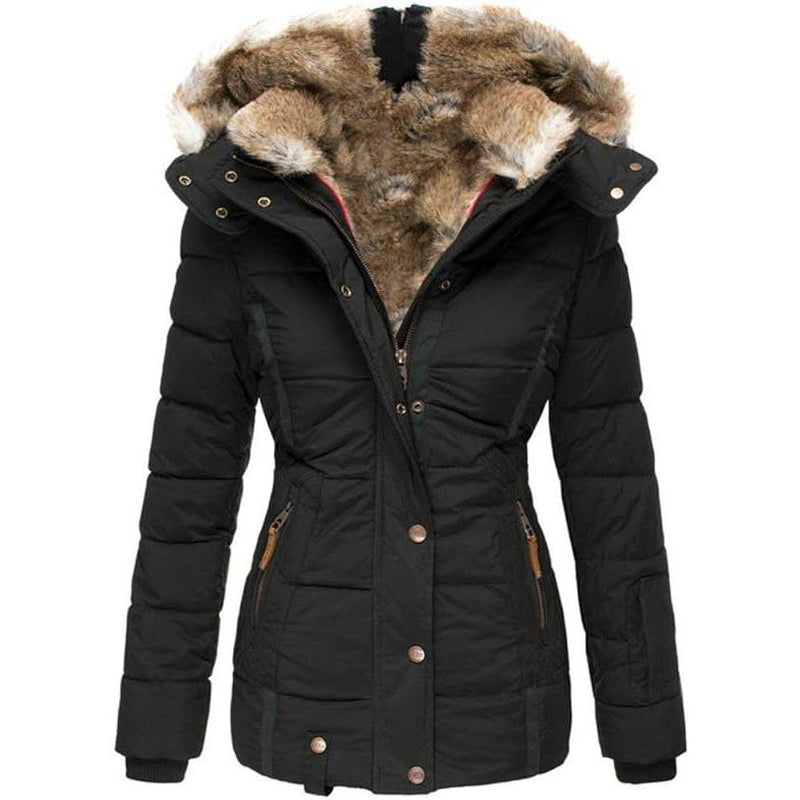 Goranbon Womens down Coats Winter Zipper Hooded Faux Fur inside Parka down Jackets