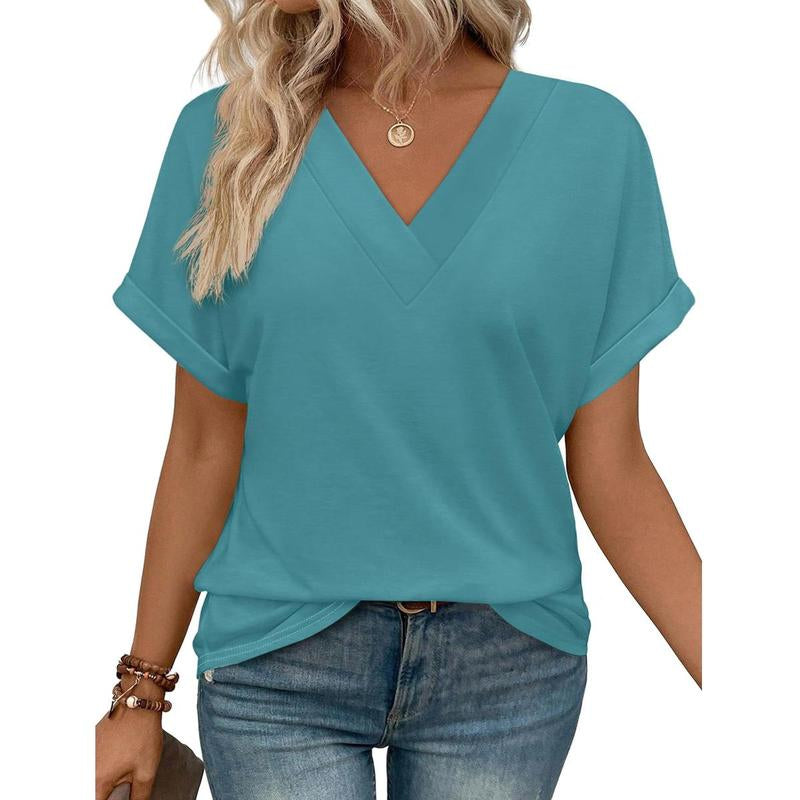 WIHOLL 3/4 Length Sleeve Womens Tops V Neck Casual Tunic Tops Basic Shirts Loose Fit Blouse