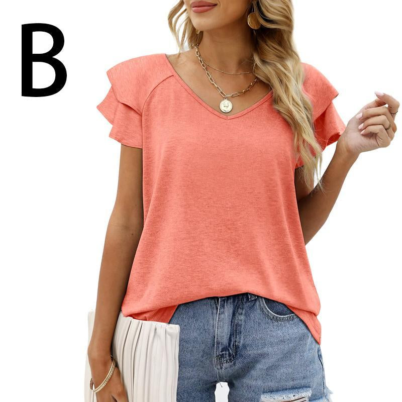 WIHOLL Womens Tops Casual V Neck Ruffle Sleeve T Shirts Babydoll Loose Fit Peplum Tops