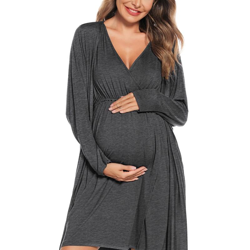 SWOMOG Women Maternity Nursing Gown and Robe Set 3 in 1 Soft Modal Fabric Nursing Gown for Hospital Bathrobe Pregnancy Postpartum Outfits Pregnant