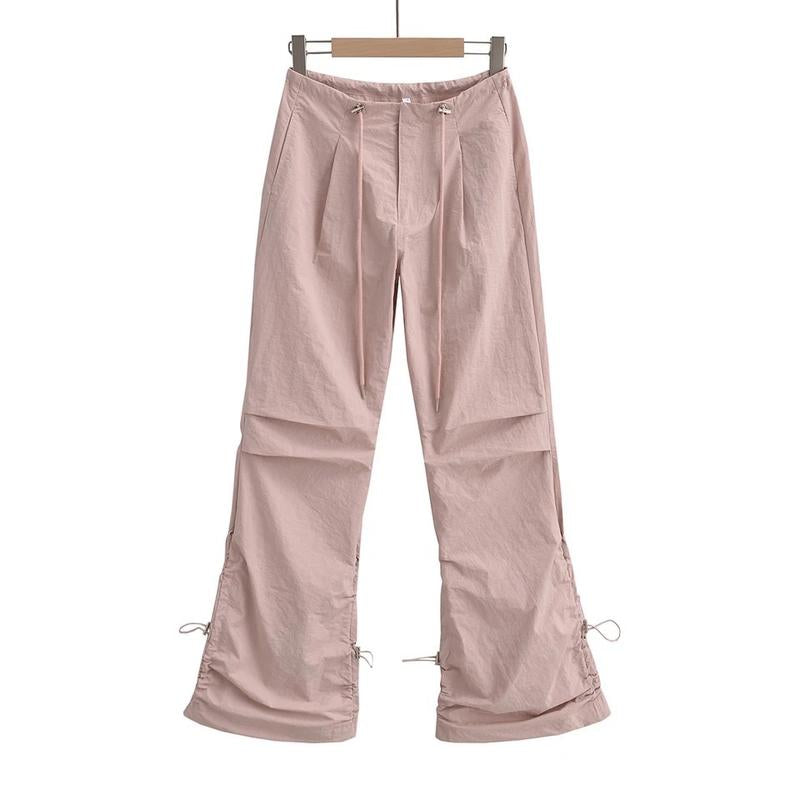 Parachute Pants Low Rise Y2K Clothes Cargo Pants Women Y2K Streetwear Baggy Pants for Women Casual Flare Pants Pink