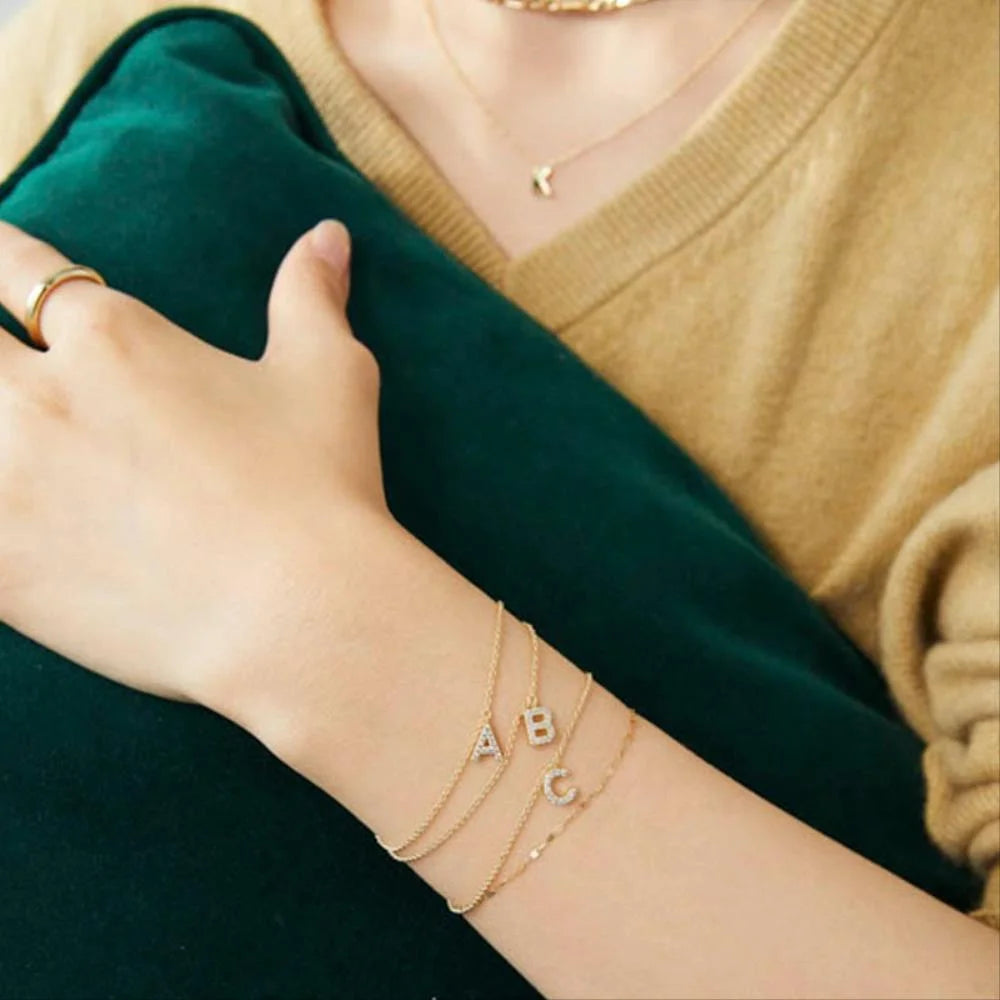 S925 Sterling Silver Initial Bracelets for Women, Dainty Initial A-Z Letter Bracelets Suitable for Women， Birthday Anniversary Jewelry Gift for Women Wife