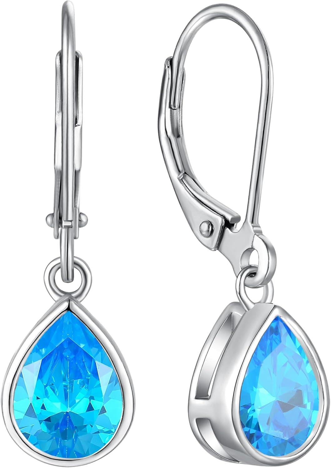 925 Sterling Silver Solitaire Teardrop Dangle Drop Earrings Pear/Heart/Round Cut Birthstone Leverback Earrings Jewelry for Women