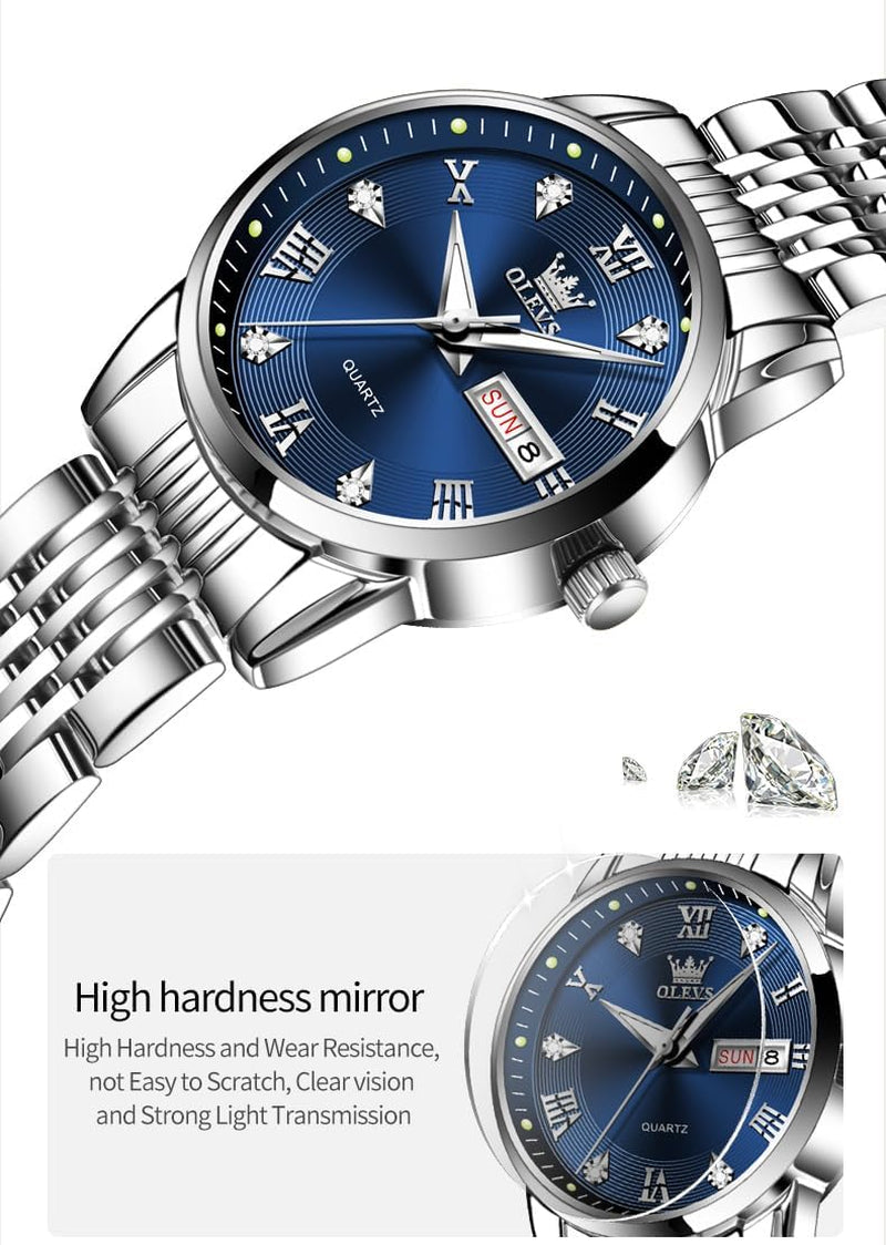 Women Watches Date and Day,Ladies Watches with Silver Gold Stainless Steel,Elegent Female for Small Wrist Watch(White/Black/Blue/Gold Face)