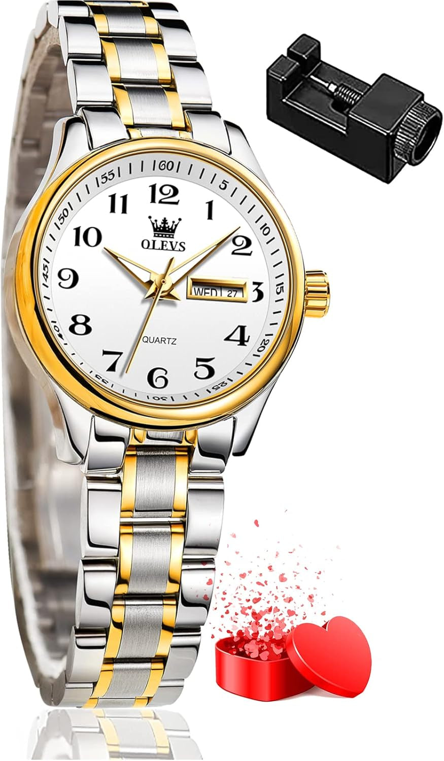 Women Watches Gold Silver Stainless Steel Waterproof Analog Large Easy Reader Day Date Ladies Wrist Watches